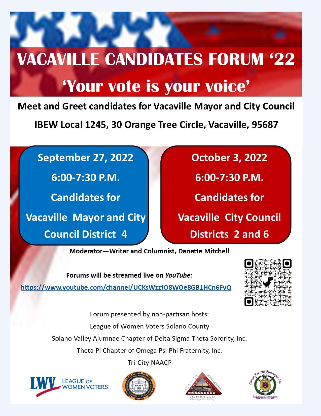 Vacaville Candidate Forum: Mayor City Council District 4 MyLO